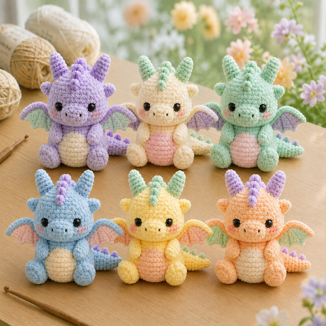 Handmade Crochet Little Dragon Plushie Collection | Soft Velvet Amigurumi Fantasy Stuffed Animal