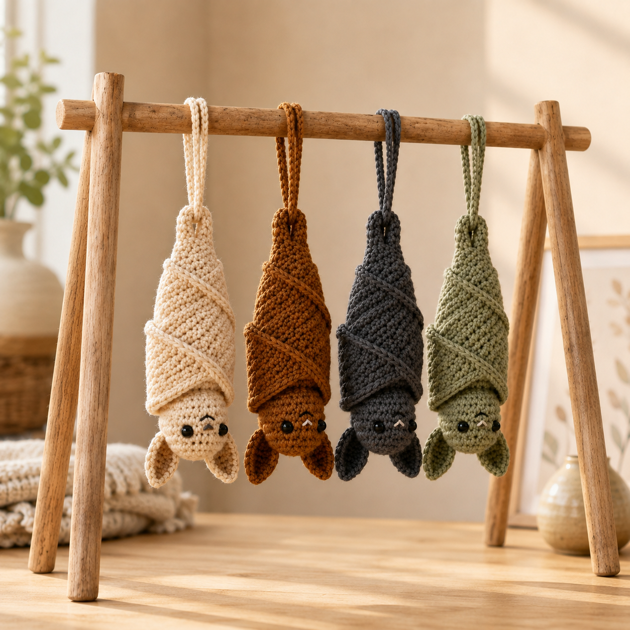 Handmade Crochet Hanging Bat Plushie | Adorable Sleeping Bat Bag Charm & Car Accessory