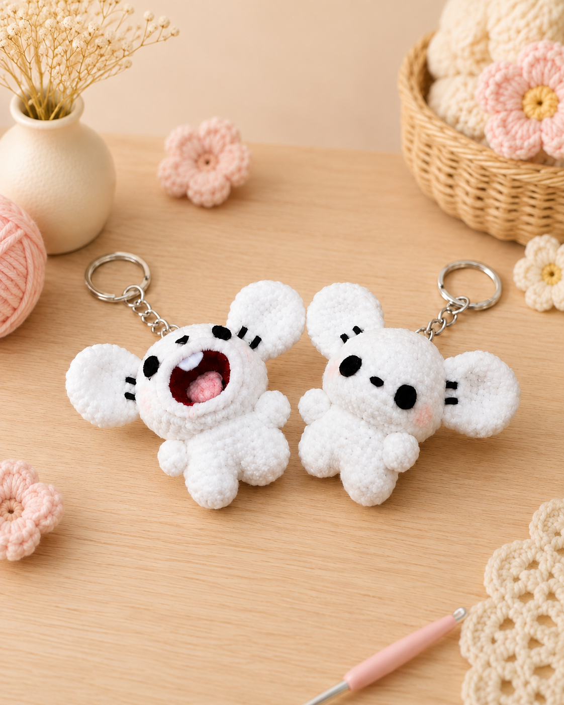 Handmade Crochet Mischievous Mouse Keychain Set | Adorable Amigurumi Bag Charms