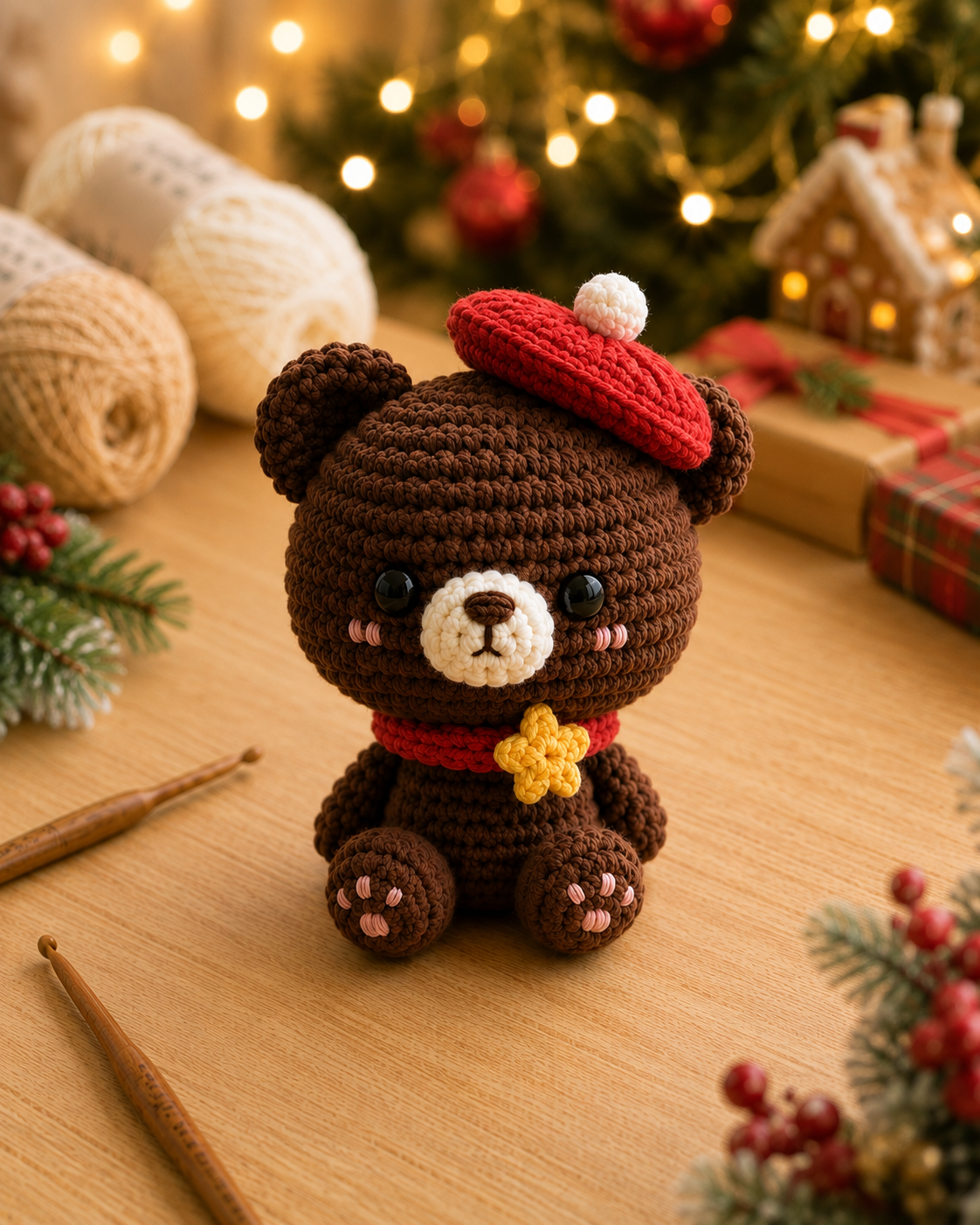 Handmade Crochet Christmas Teddy Bear Plushie | Festive Winter Amigurumi Stuffed Animal