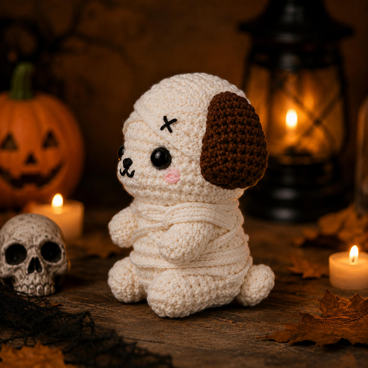 Spooky-Cute Crochet Mummy Puppy Plushie | Handmade Amigurumi Halloween Stuffed Animal