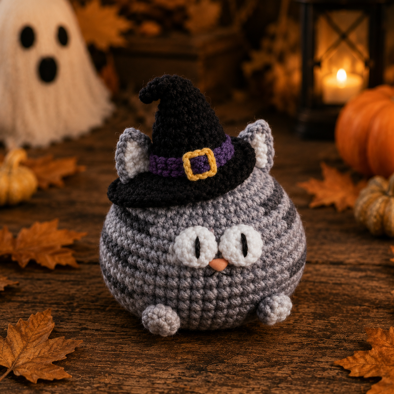 Handmade Crochet Halloween Witch Cat Plushie Collection | Spooky Cute Amigurumi Stuffed Animal Set