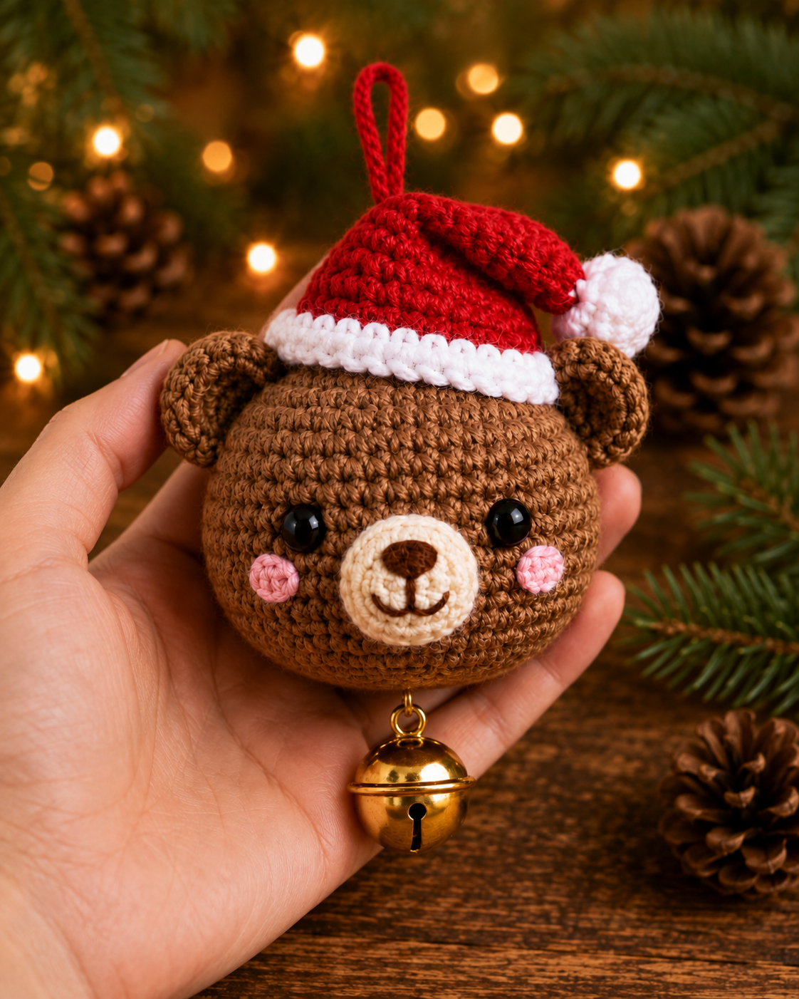 Festive Crochet Christmas Bear Ornament | Handmade Amigurumi Holiday Tree Hanging Decoration