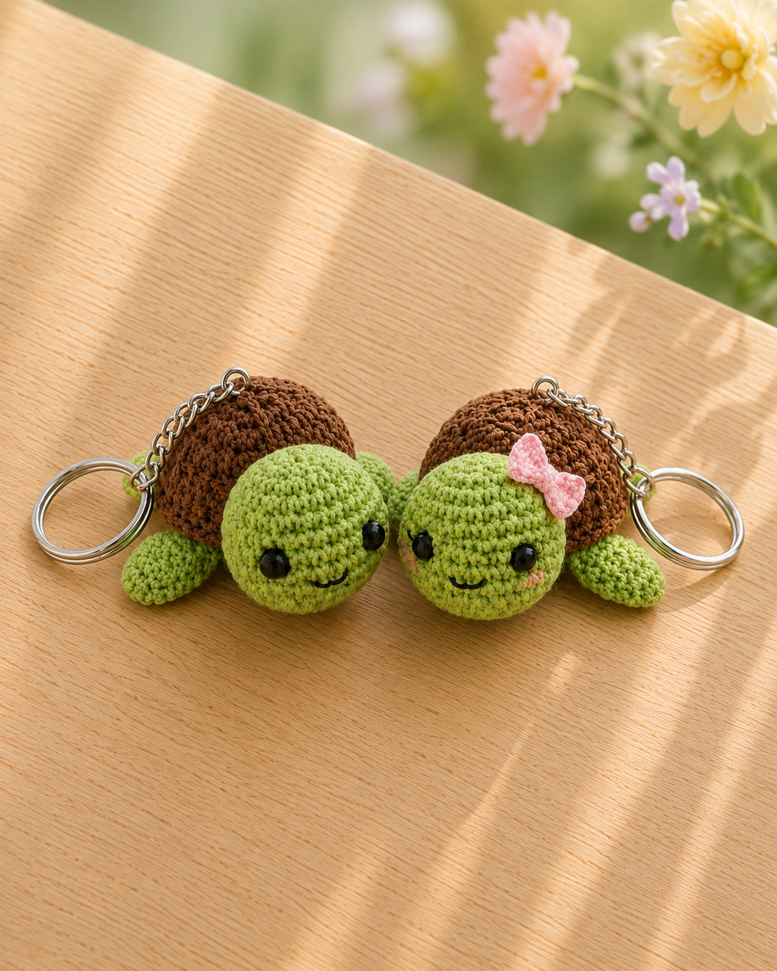 Festive Crochet Cute Turtle Couple Keychains | Handmade Amigurumi Animal Bag Charms