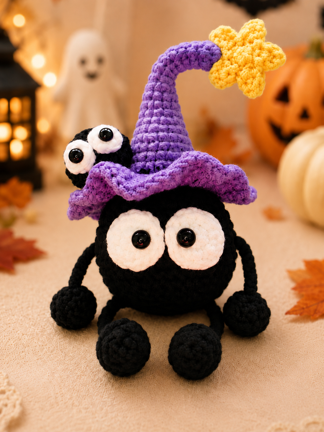 Handmade Crochet Witch Spider Plushie | Halloween Amigurumi Stuffed Animal Toy