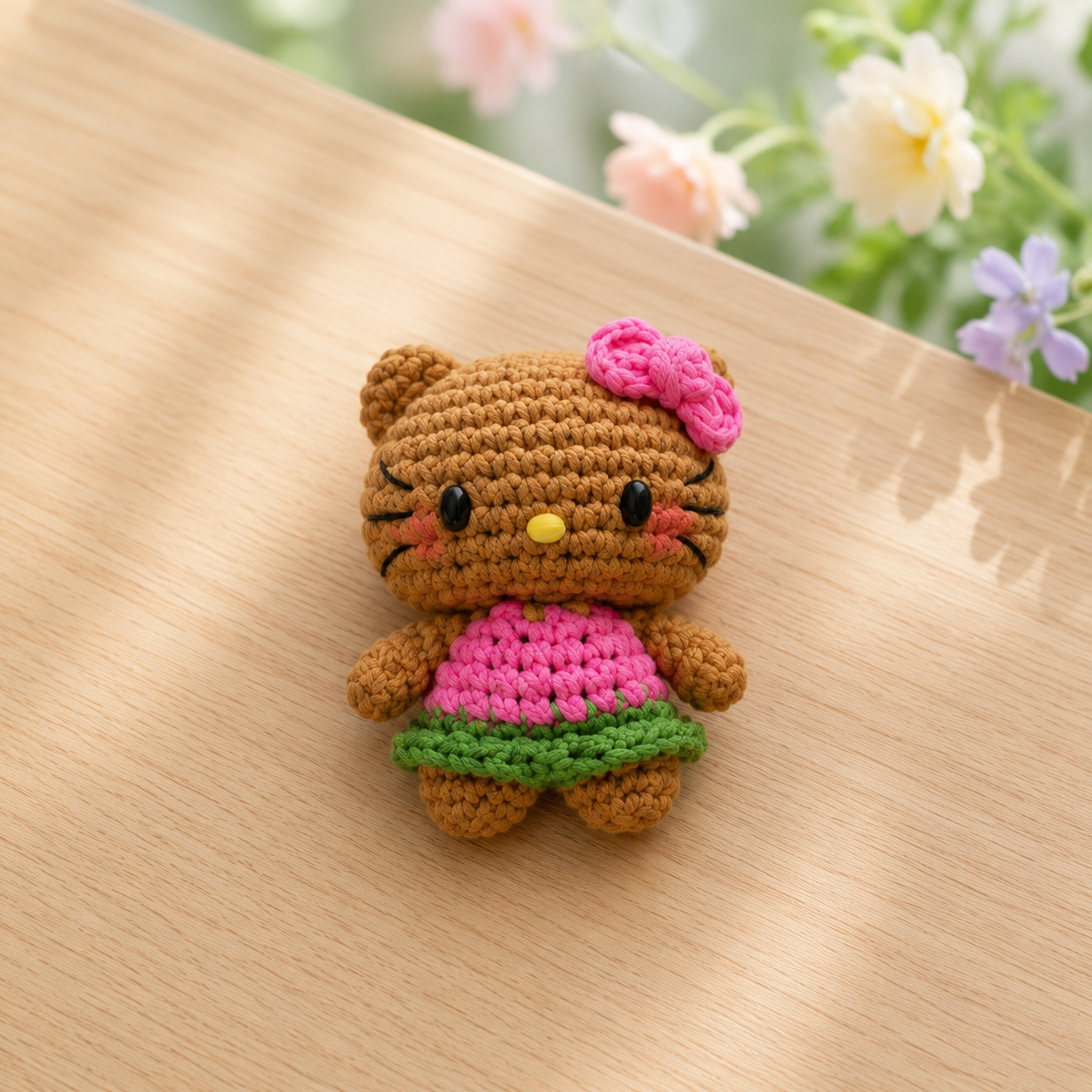 Cute Bow Cat in Dress Crochet Plush | Handmade Amigurumi Kitty Stuffed Toy