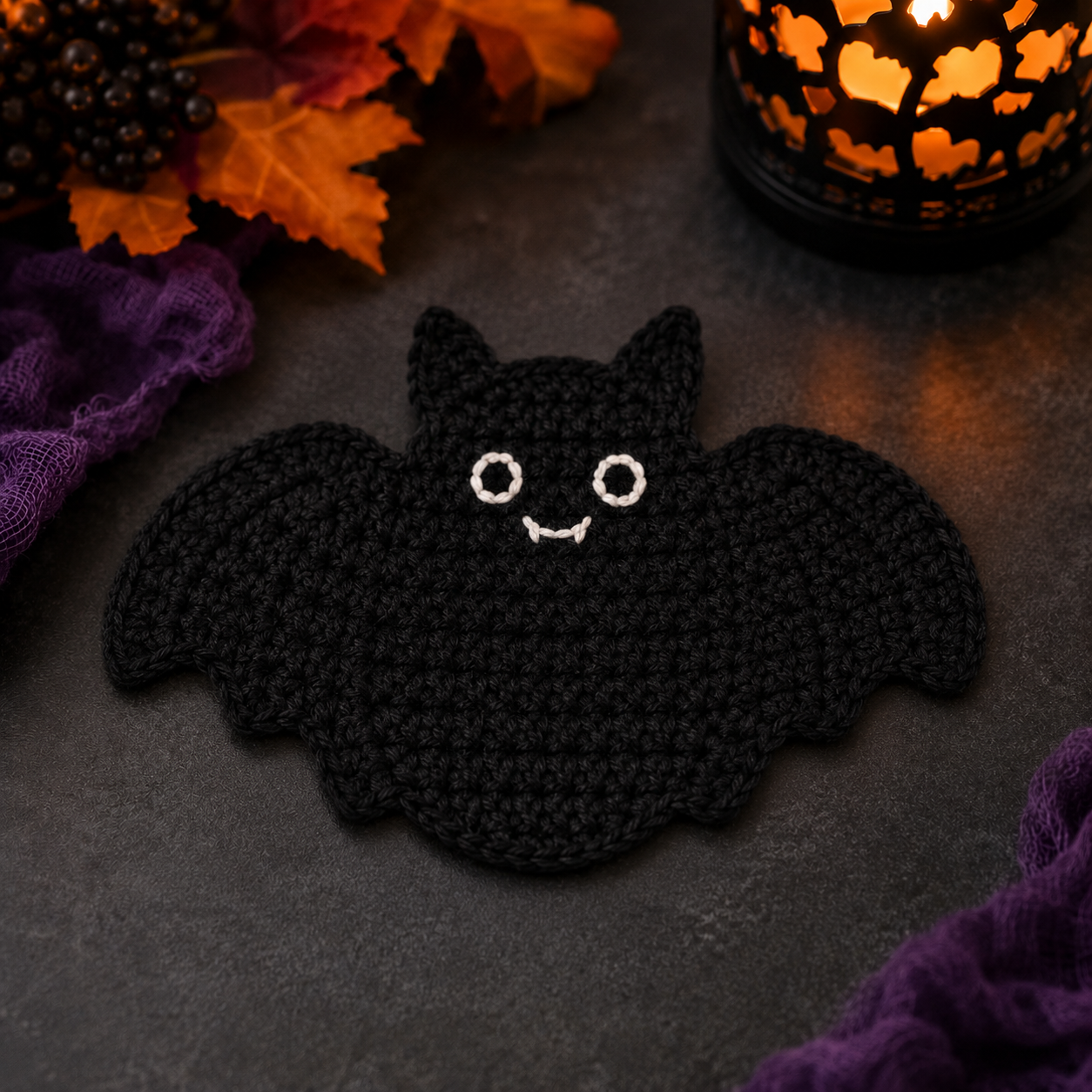 Handmade Crochet Halloween Coaster Set | Spooky Cute Drink Mat Duo