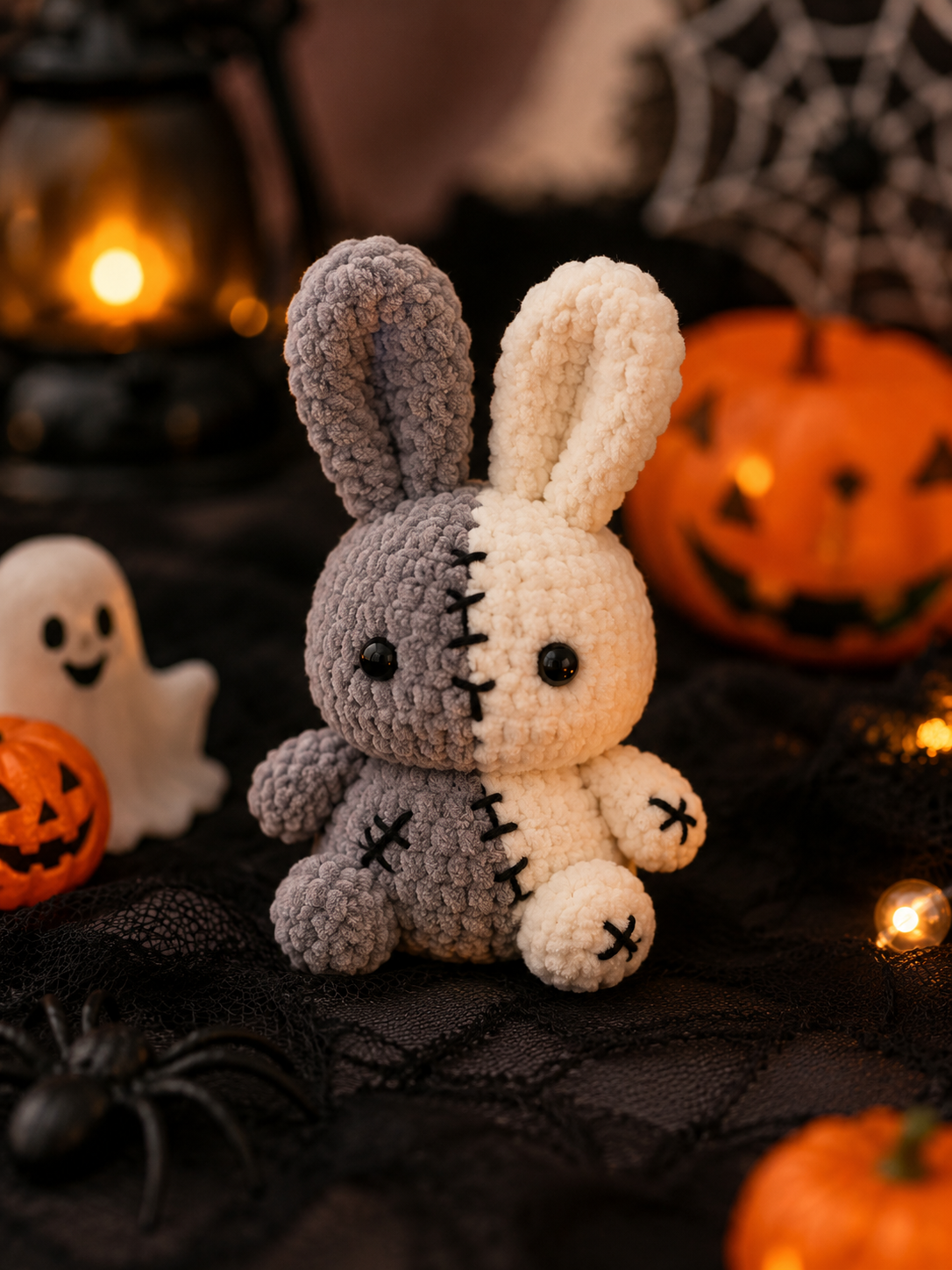 Spooky-Cute Stitched Bunny Plushie | Handmade Velvet Frankenstein Rabbit Stuffed Toy