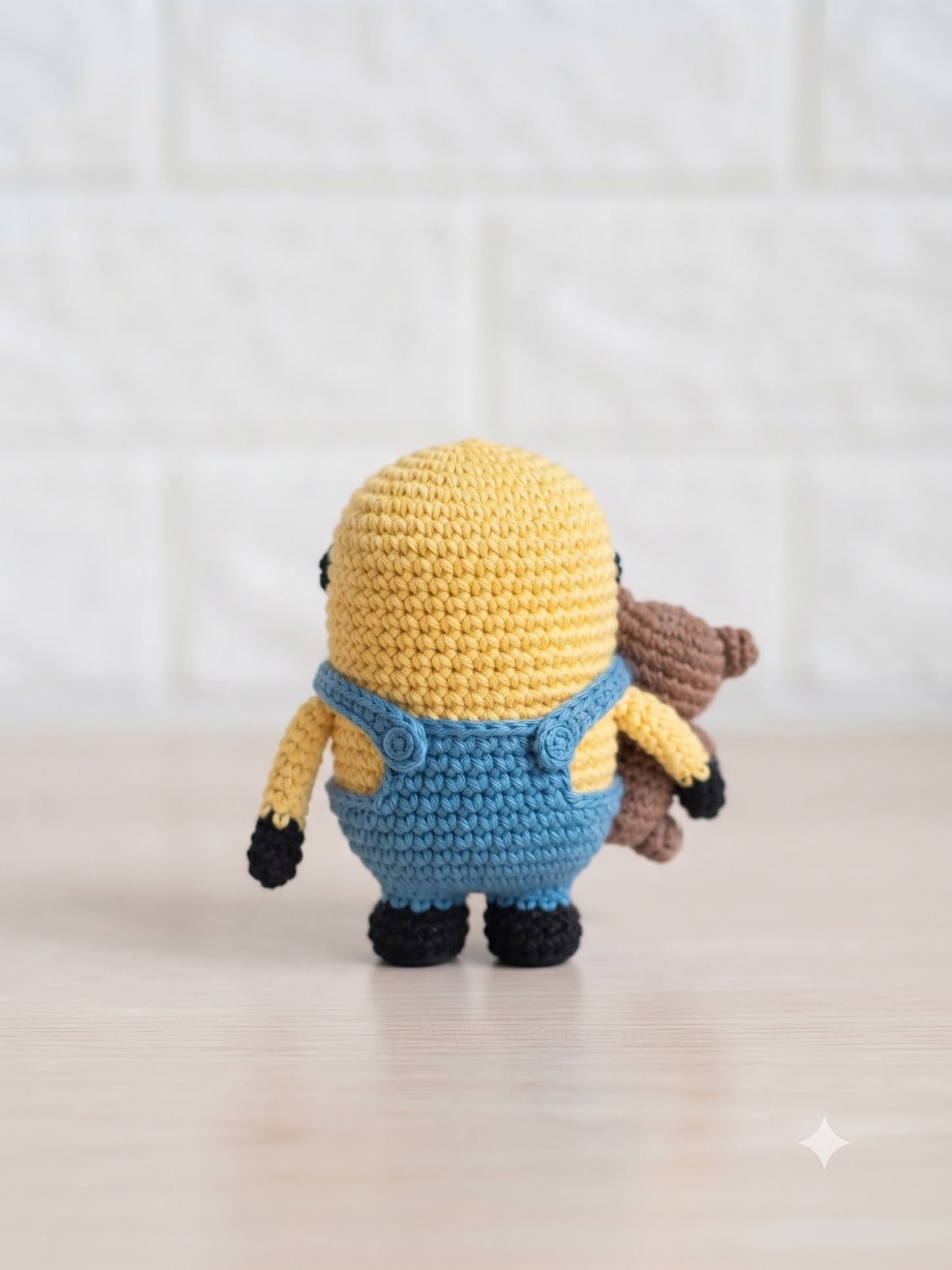 Cute Crochet Goggles Henchman with Bear Plushie | Handmade Amigurumi Yellow Companion Toy