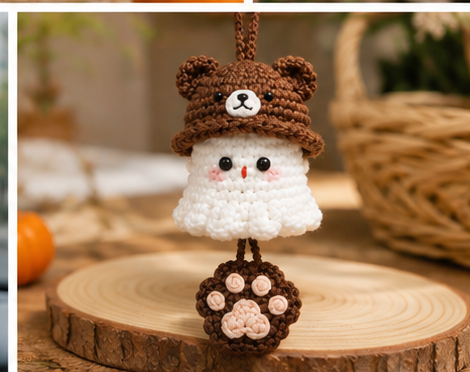 Handmade Crochet Halloween Ghost Keychain Collection | Spooky-Cute Amigurumi Bag Charms