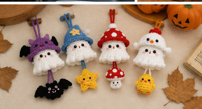 Handmade Crochet Halloween Ghost Keychain Collection | Spooky-Cute Amigurumi Bag Charms