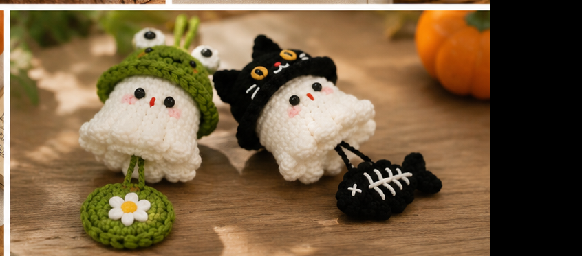 Handmade Crochet Halloween Ghost Keychain Collection | Spooky-Cute Amigurumi Bag Charms