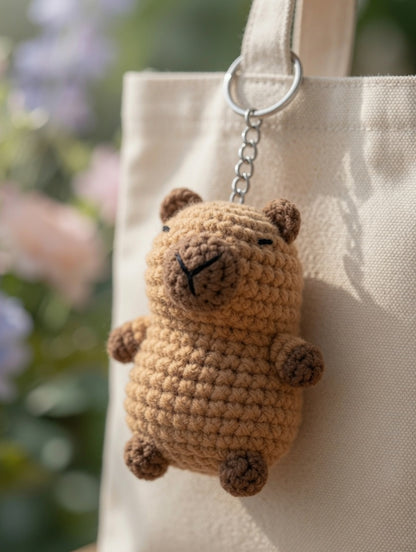 Cute Crochet Capybara Keychain | Handmade Amigurumi Animal Bag Charm