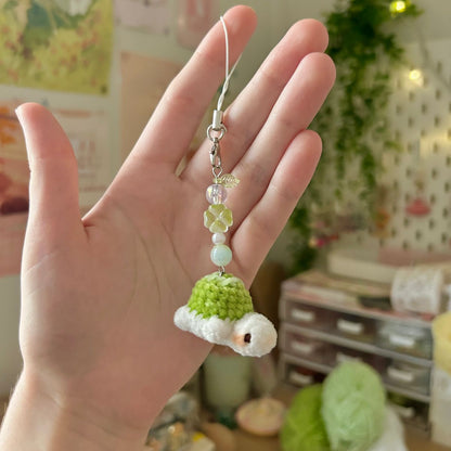 Crochet White Bunny Phone Charm — Cute Star & Pearl Bead Strap, Handmade Kawaii Accessory