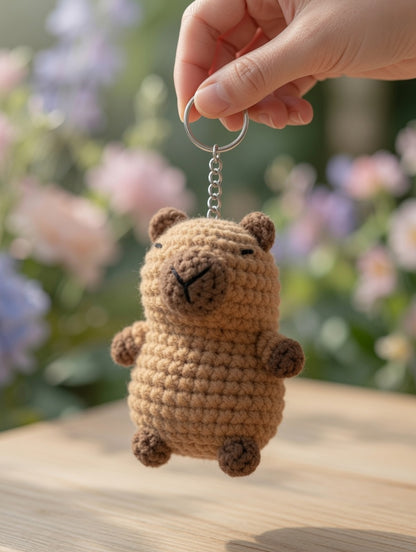 Cute Crochet Capybara Keychain | Handmade Amigurumi Animal Bag Charm