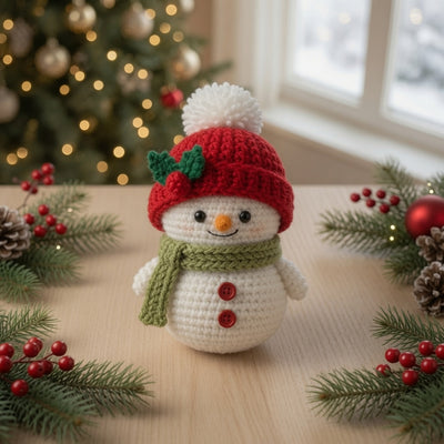 Handmade Crochet Snowman Ornament Set | Amigurumi Christmas Tree Decor Box