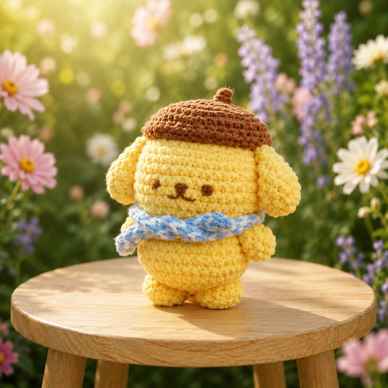 Cute Crochet Beret Puppy Keychain | Handmade Amigurumi Yellow Dog Bag Charm