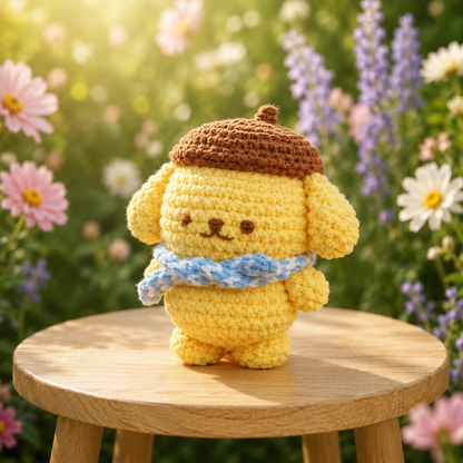 Cute Crochet Beret Puppy Keychain | Handmade Amigurumi Yellow Dog Bag Charm