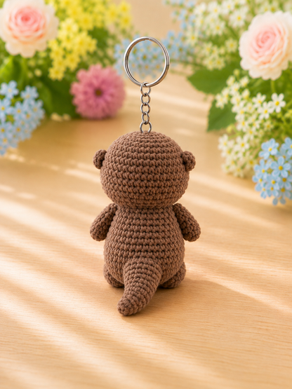 Festive Crochet Cute Sea Otter Keychain | Handmade Amigurumi Animal Bag Charm & Keyring