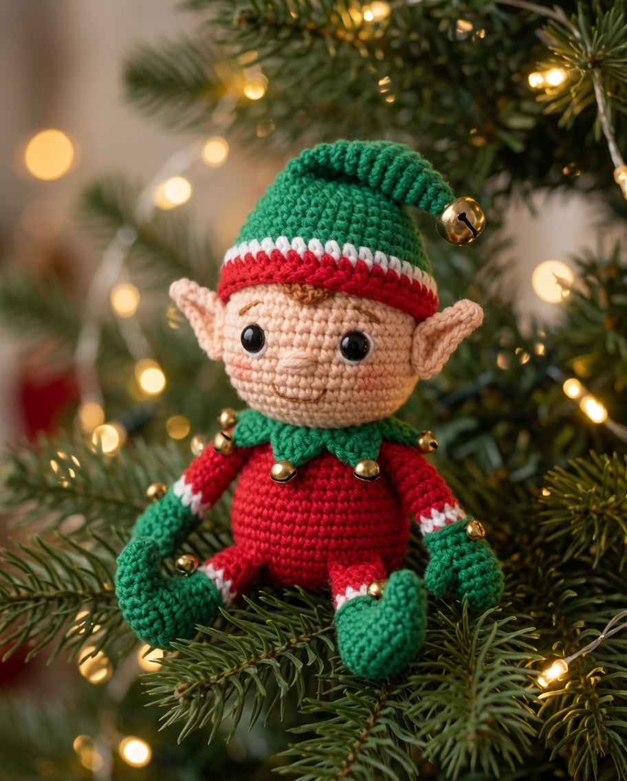 Handmade Crochet Christmas Elf Mug Rug | Festive Amigurumi Drink Coaster