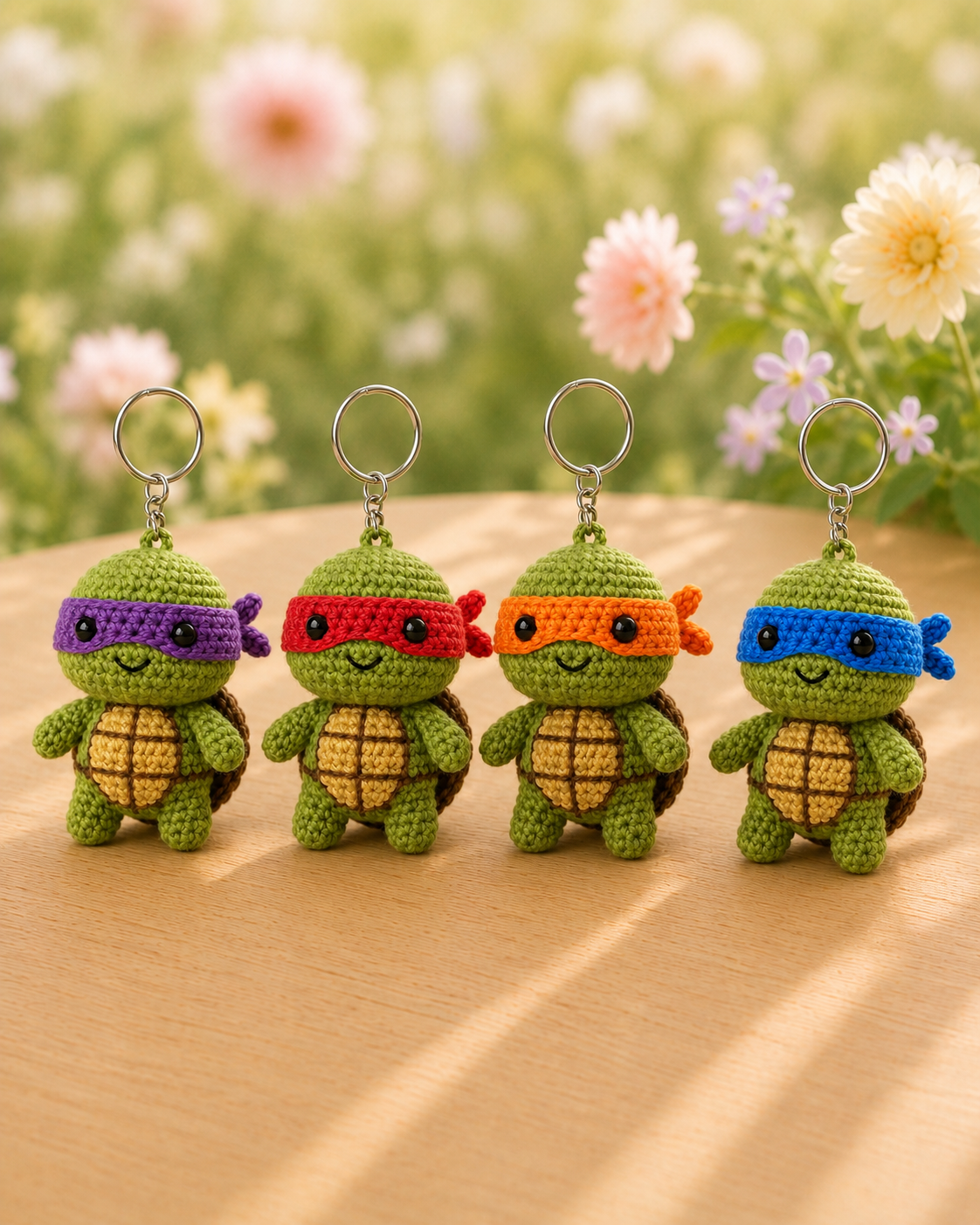 Handmade Crochet Teenage Mutant Ninja Turtles Keychain Set | Amigurumi TMNT Bag Charms