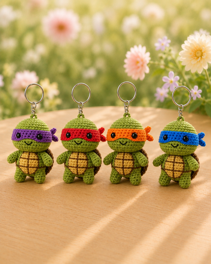 Handmade Crochet Teenage Mutant Ninja Turtles Keychain Set | Amigurumi TMNT Bag Charms