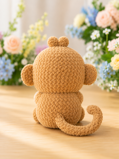 Fluffy Crochet Monkey with Ice Cream Plushie | Velvet Amigurumi Stuffed Animal