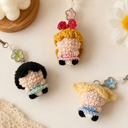 Cute Crochet Superhero Trio Keychain Set | Handmade Amigurumi Color-Coded Bag Charm