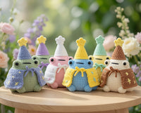 Kawaii Wizard Frog Crochet Plushie | Velvet Amigurumi Magic Toad