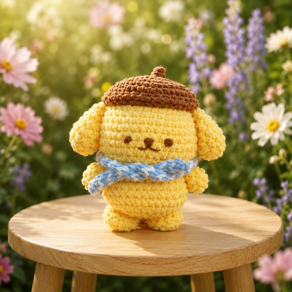 Cute Crochet Beret Puppy Keychain | Handmade Amigurumi Yellow Dog Bag Charm