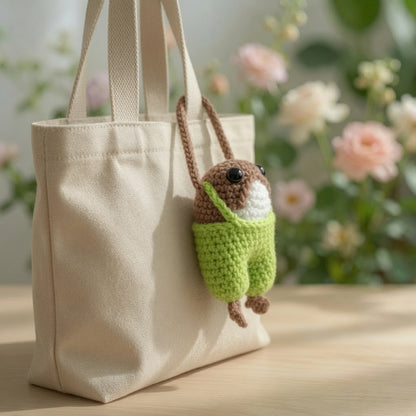 Cute Crochet Frog in Overalls Bag Charm | Handmade Amigurumi Keychain