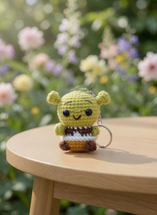 Cute Green Swamp Ogre Couple Keychains | Handmade Fairytale Amigurumi Charms