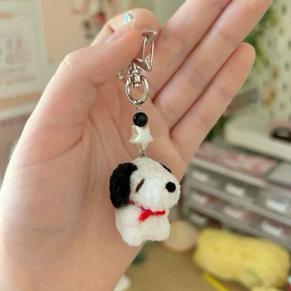 Crochet White Bunny Phone Charm — Cute Star & Pearl Bead Strap, Handmade Kawaii Accessory