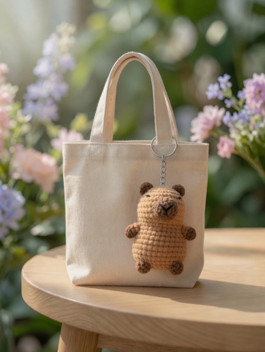 Cute Crochet Capybara Keychain | Handmade Amigurumi Animal Bag Charm