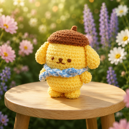 Cute Crochet Beret Puppy Keychain | Handmade Amigurumi Yellow Dog Bag Charm