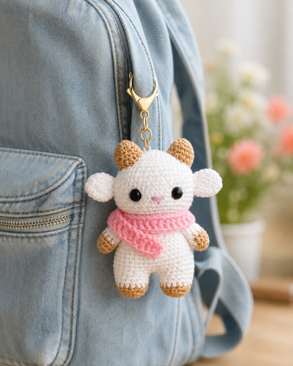 Handmade Crochet Goat Keychain | Adorable Farm Animal Bag Charm & Keyring
