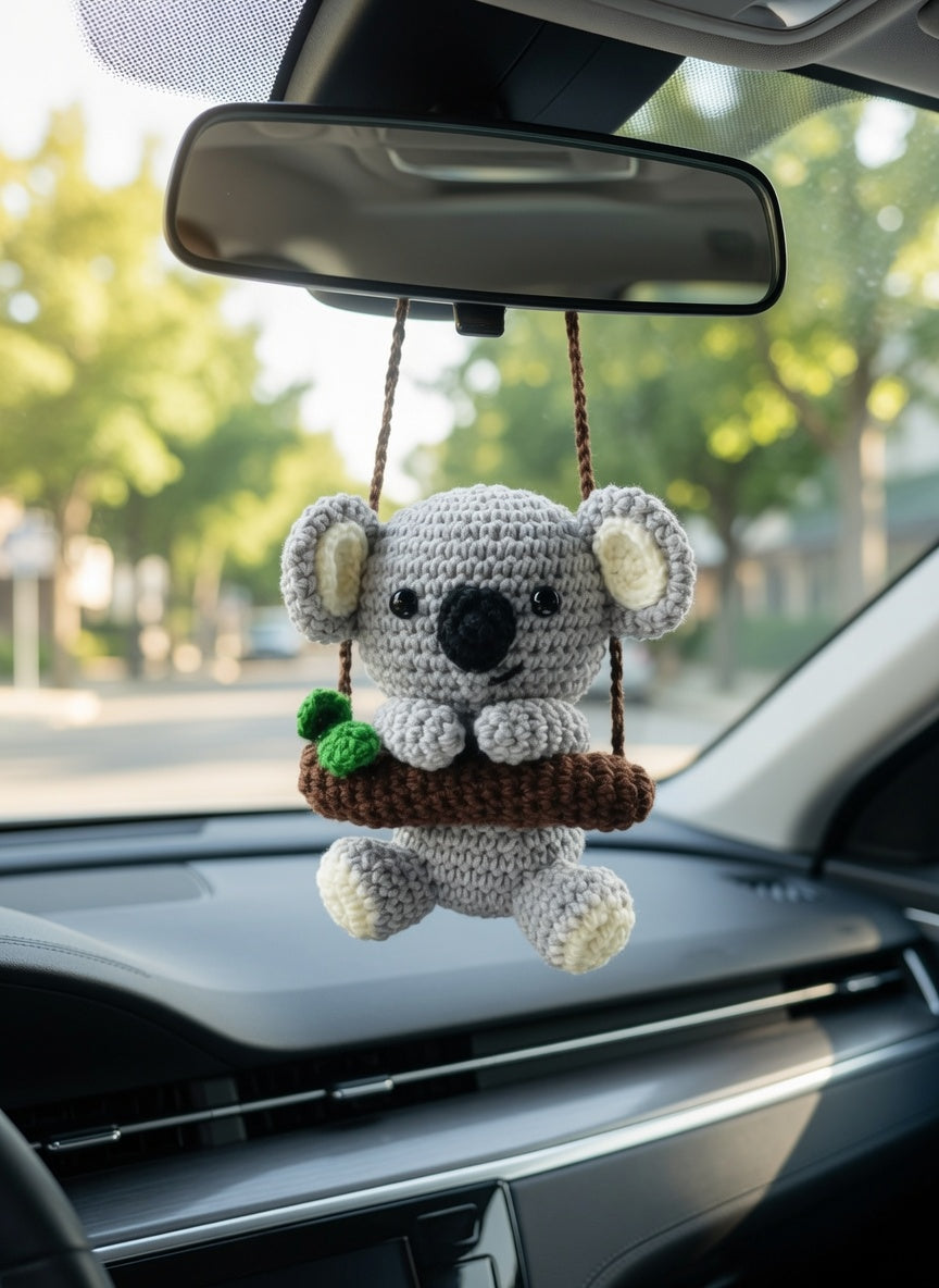 Handmade Amigurumi Koala Bear Car Hanger | Cute Auto Decor Gift for Plant Lovers