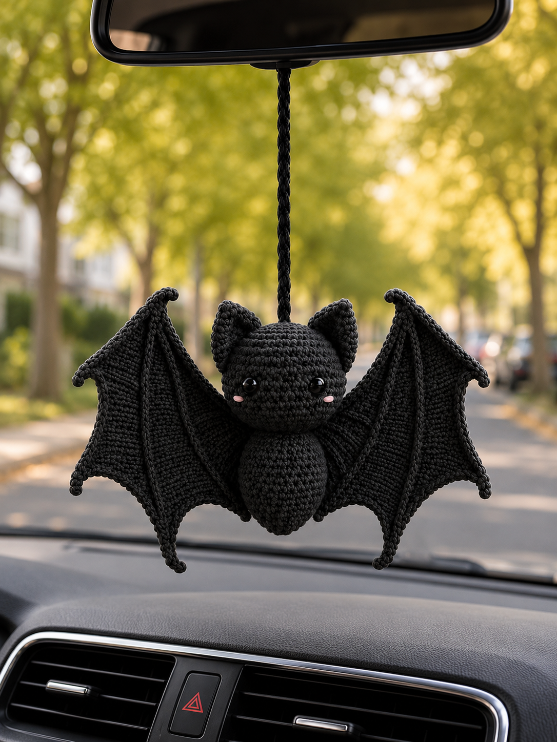 Handmade Crochet Bat Car Hanging Ornament | Spooky-Cute Halloween Auto Decor