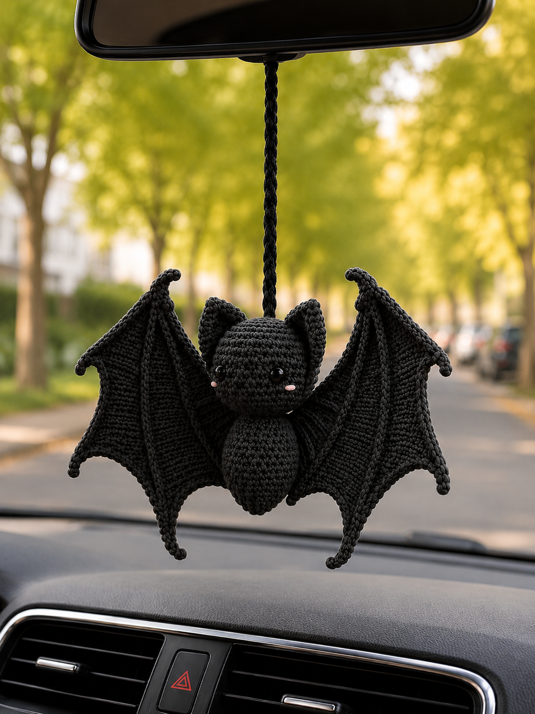 Handmade Crochet Bat Car Hanging Ornament | Spooky-Cute Halloween Auto Decor