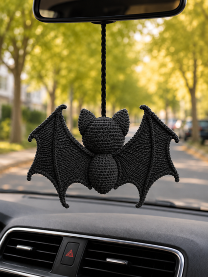 Handmade Crochet Bat Car Hanging Ornament | Spooky-Cute Halloween Auto Decor