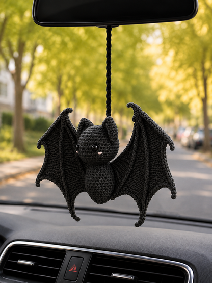 Handmade Crochet Bat Car Hanging Ornament | Spooky-Cute Halloween Auto Decor