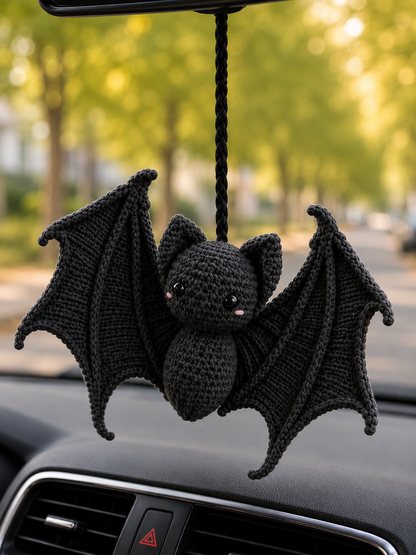 Handmade Crochet Bat Car Hanging Ornament | Spooky-Cute Halloween Auto Decor