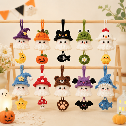 Handmade Crochet Halloween Ghost Keychain Collection | Spooky-Cute Amigurumi Bag Charms