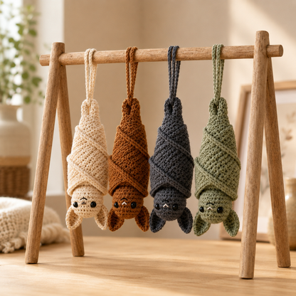 Handmade Crochet Hanging Bat Plushie | Adorable Sleeping Bat Bag Charm & Car Accessory
