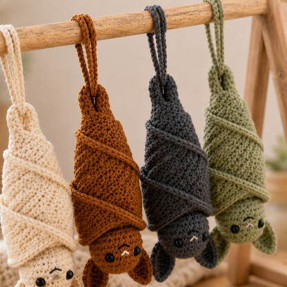 Handmade Crochet Hanging Bat Plushie | Adorable Sleeping Bat Bag Charm & Car Accessory
