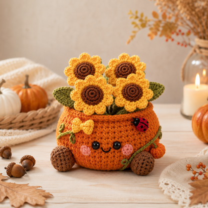 Handmade Crochet Halloween Cat in Pumpkin Car Hanging Ornament | Spooky-Cute Mirror Charm