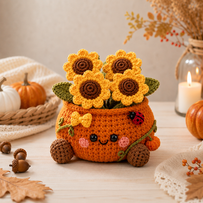 Handmade Crochet Halloween Cat in Pumpkin Car Hanging Ornament | Spooky-Cute Mirror Charm