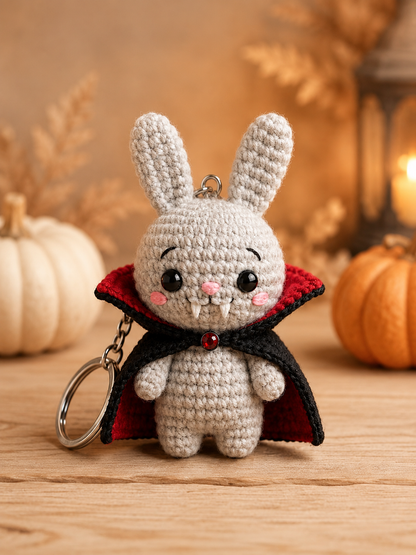 Handmade Crochet Vampire Bunny Keychain | Spooky-Cute Halloween Bag Charm