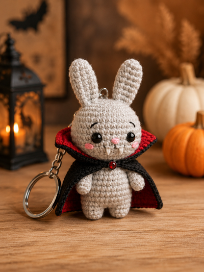 Handmade Crochet Vampire Bunny Keychain | Spooky-Cute Halloween Bag Charm