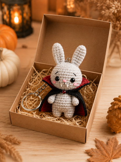 Handmade Crochet Vampire Bunny Keychain | Spooky-Cute Halloween Bag Charm
